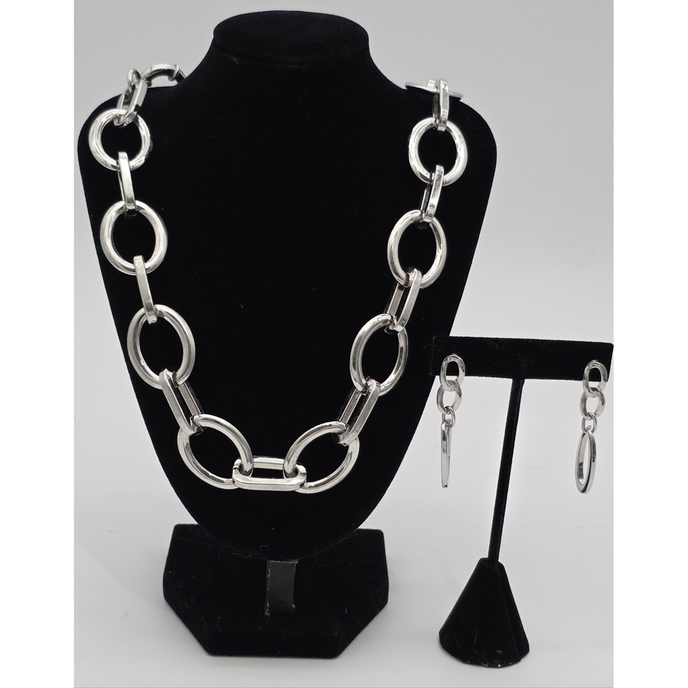 Beautiful Silvertone Necklace &‎ Earring Set 20in  #0102  FREE SHIPPING